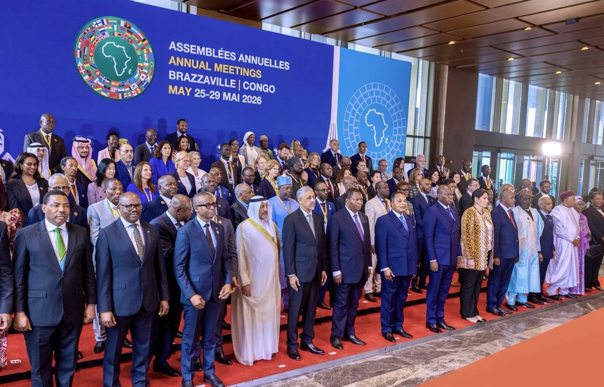 Les dirigeants africains et des représentants de la Banque africaine de développement réunis pour les assemblées annuelles de la banque à Brazzaville, au Congo.